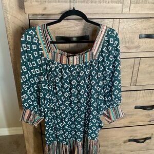 Suzanne Betro Teal and Multicolor Boho Tunic Dress
